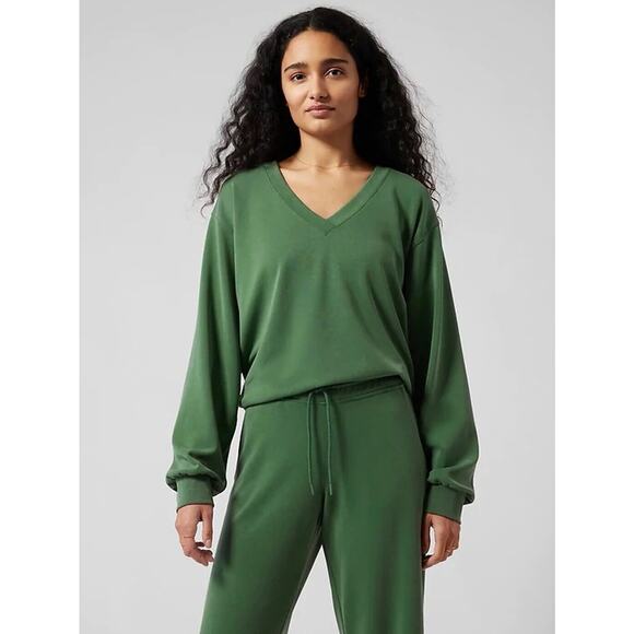 Athleta Seasoft Outfit VNeck Sweatshirt Straight Crop Pant XS SMALL *READ - Picture 1 of 13